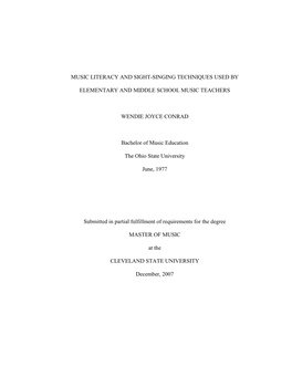 Music Literacy and Sight-Singing Techniques Used By
