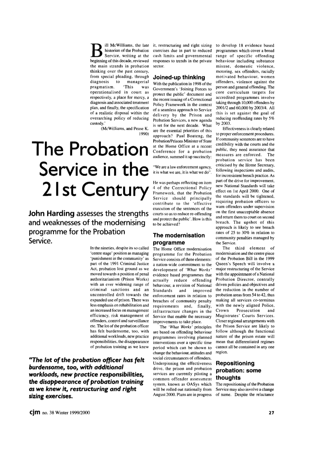 The Probation Service in the 21 St Century