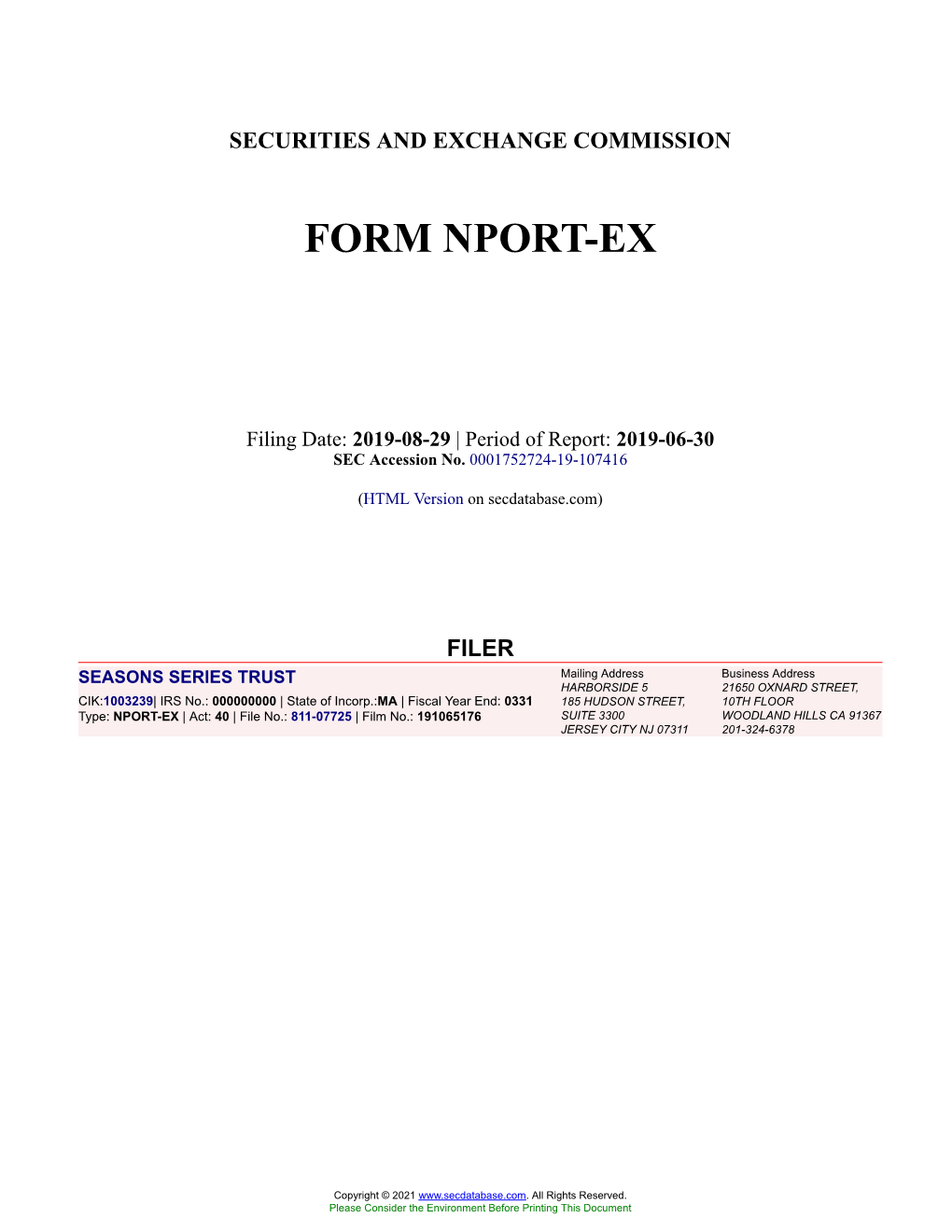 SEASONS SERIES TRUST Form NPORT-EX Filed 2019-08-29