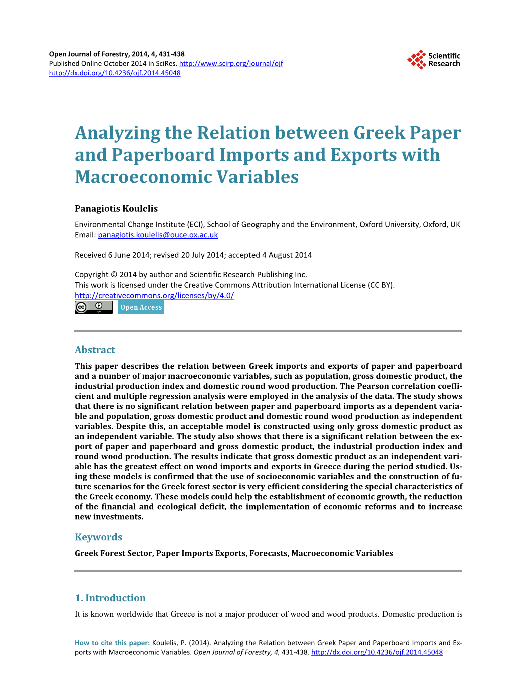 Analyzing the Relation Between Greek Paper and Paperboard Imports and Exports with Macroeconomic Variables