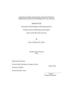 Parents of First-Generation College Students: Their Perceptions on the Importance of College