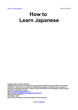 How to Learn Japanese Simon Reynolds How to Learn Japanese