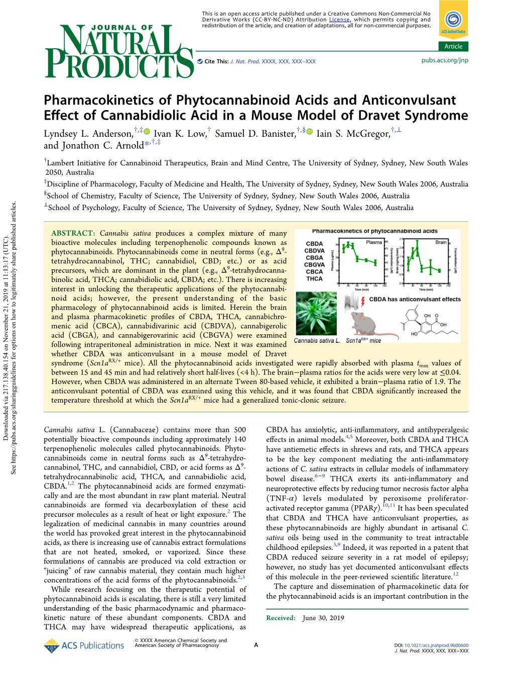 Pharmacokinetics of Phytocannabinoid Acids and Anticonvulsant Effect of Cannabidiolic Acid in a Mouse Model of Dravet Syndrome