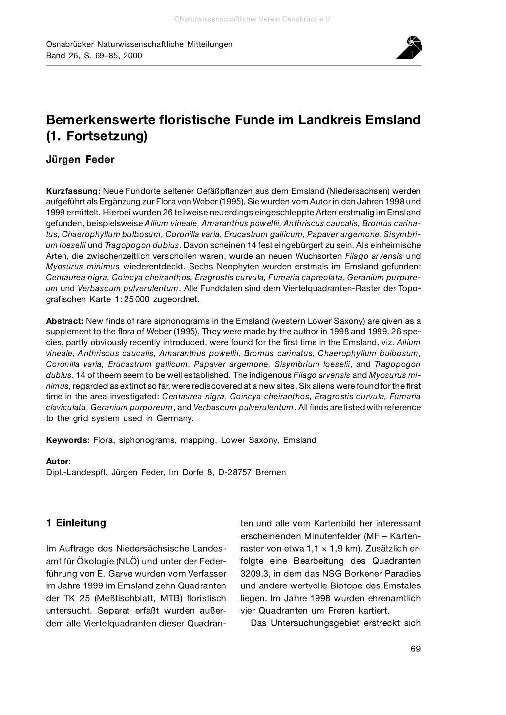 Bemerkenswerte Floristische Funde Im Landkreis Emsland (1