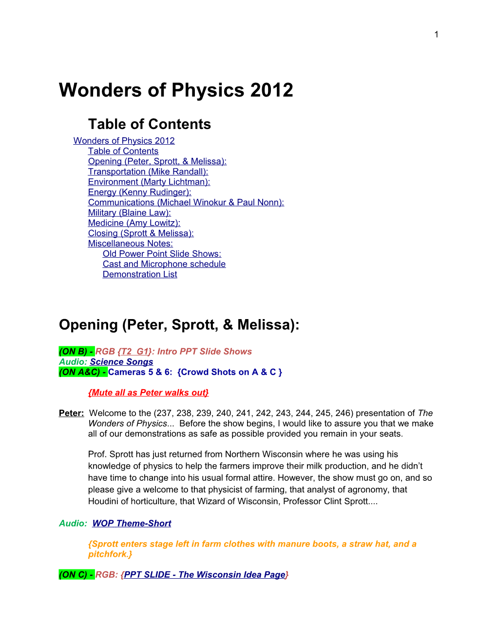 Wonders of Physics 2012