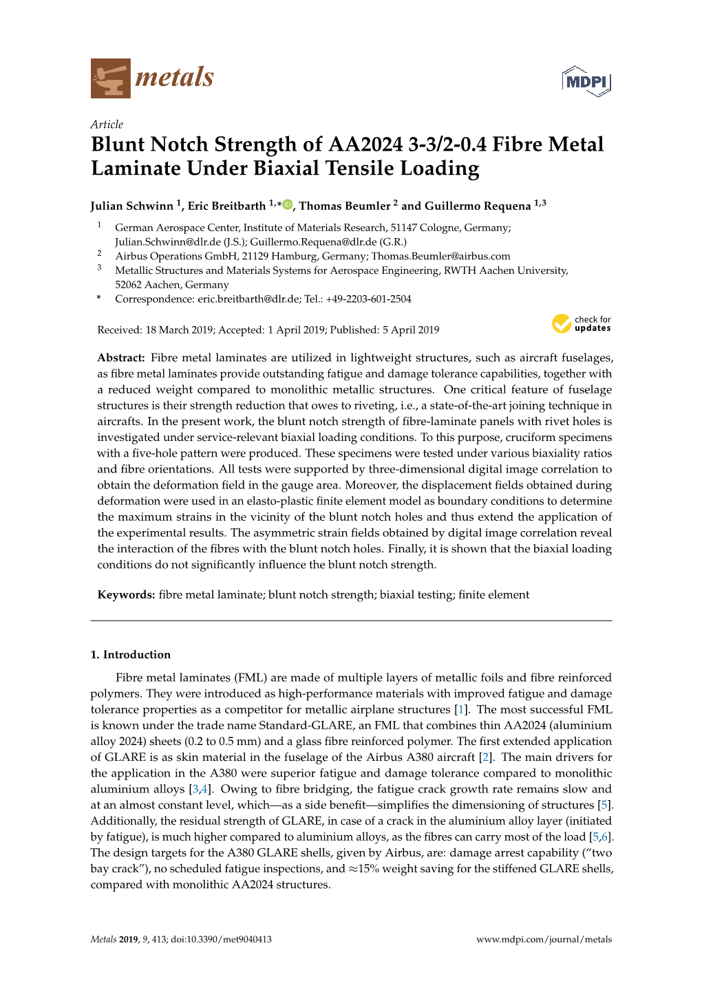 Blunt Notch Strength of AA2024 3-3/2-0.4 Fibre Metal Laminate Under Biaxial Tensile Loading