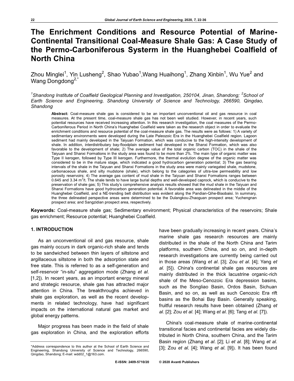 Continental Transitional Coal-Measure Shale Gas: a Case Study of the Permo-Carboniferous Systerm in the Huanghebei Coalfield of North China