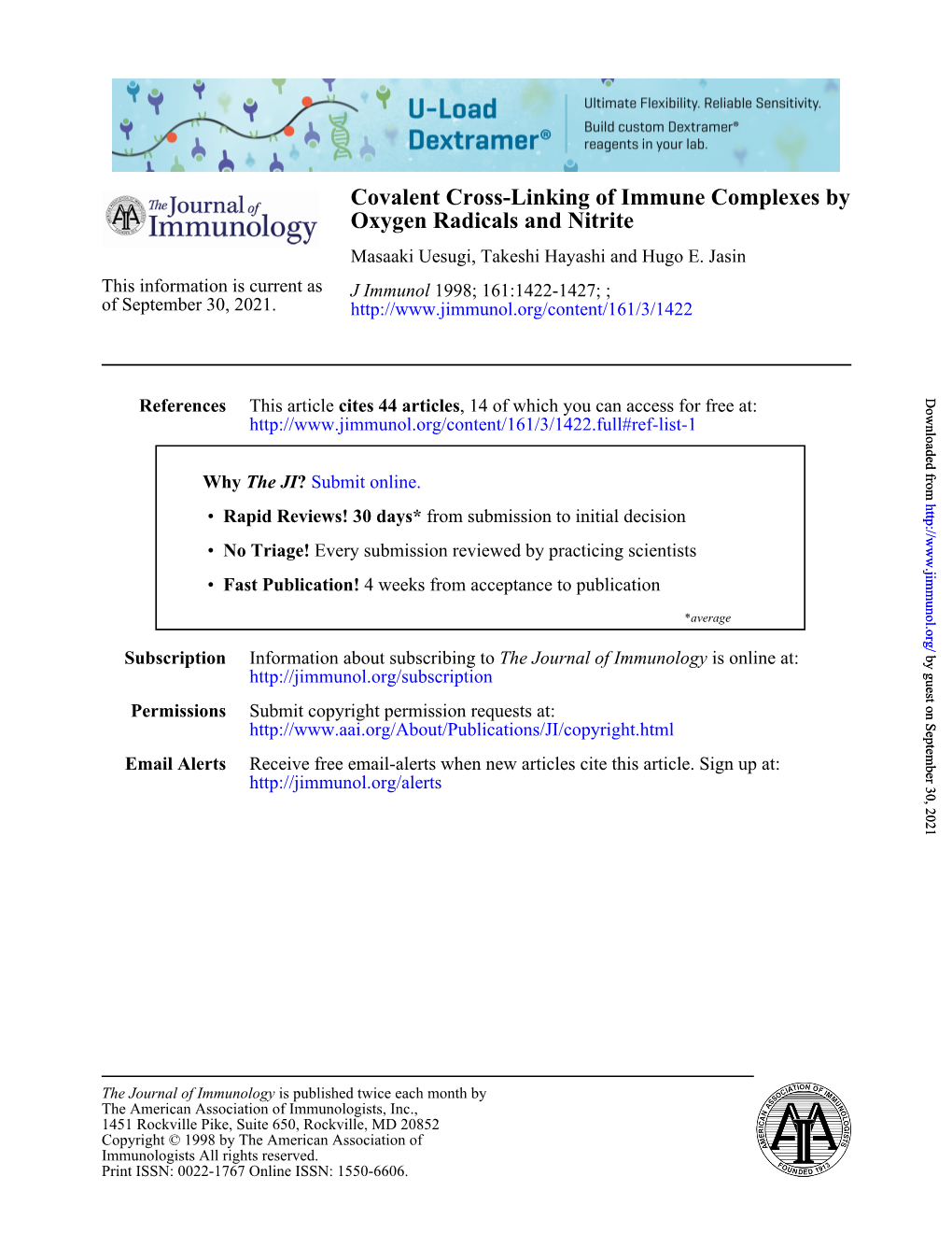 Oxygen Radicals and Nitrite Covalent Cross-Linking of Immune