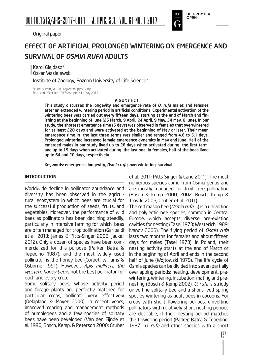 J. Apic. Sci. Vol. 61 No. 1 2017J