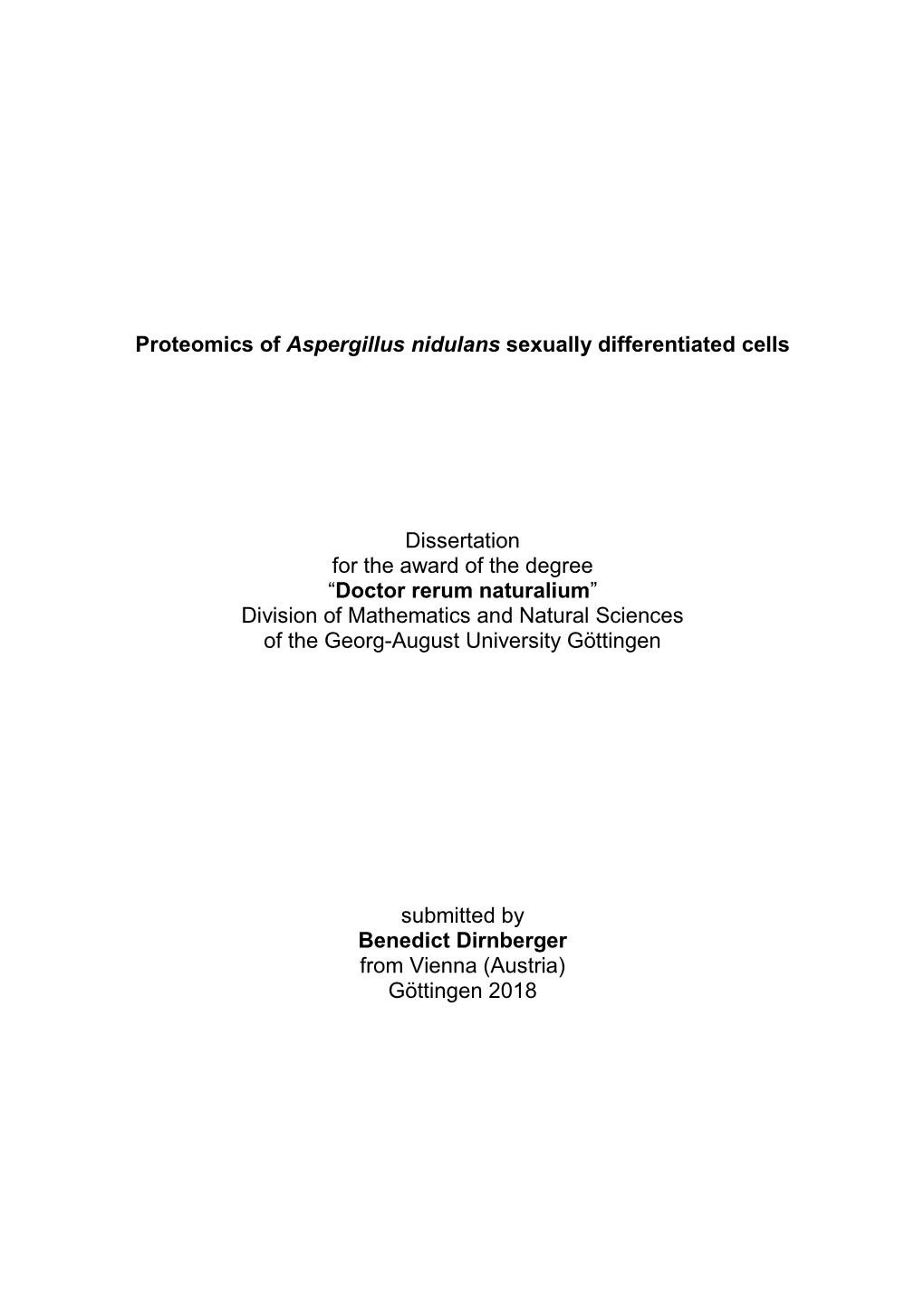 Proteomics of Aspergillus Nidulans Sexually Differentiated Cells