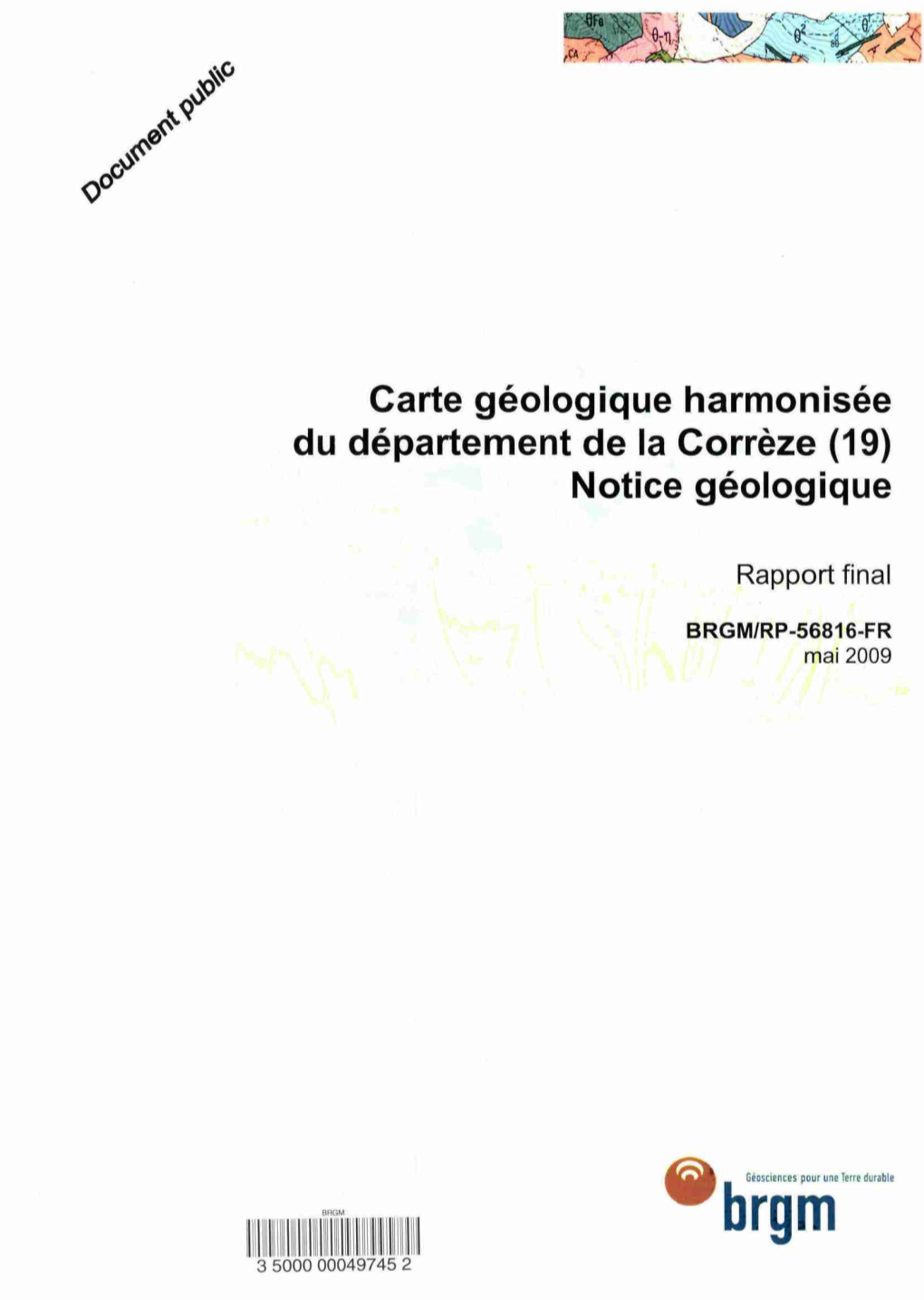 Carte Géologique Harmonisée Du Département De La Corrèze (19) Notice Géologique