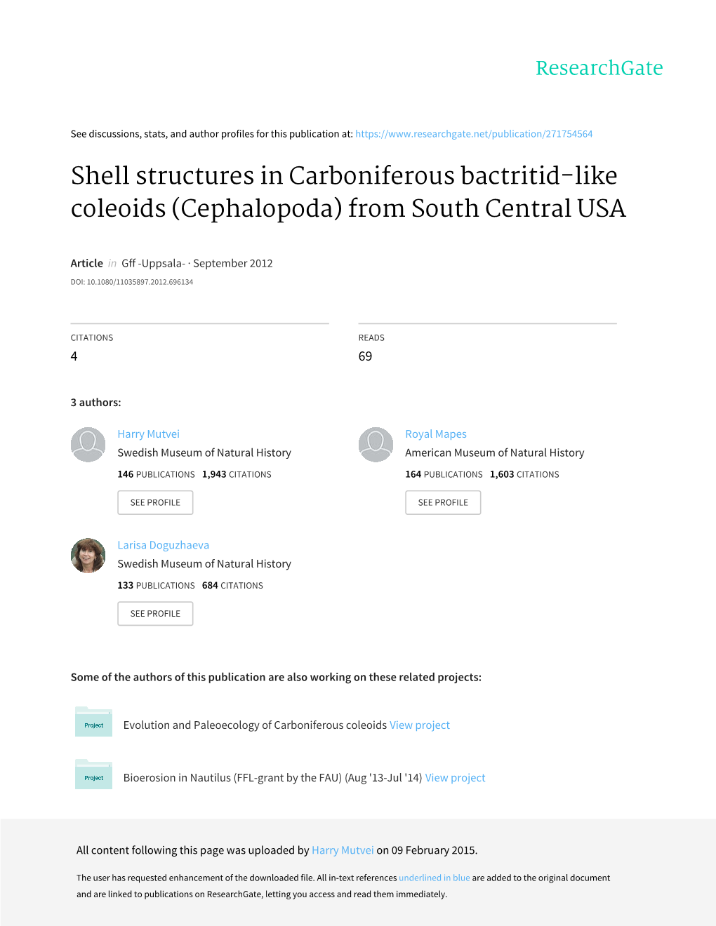 Shell Structures in Carboniferous Bactritid-Like Coleoids (Cephalopoda) from South Central USA