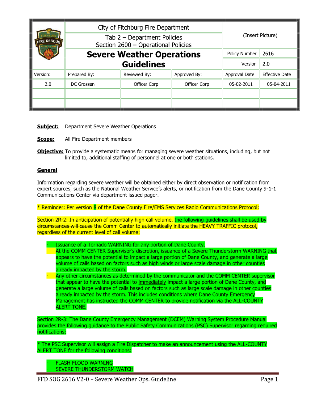 Severe Weather Operations Guidelines