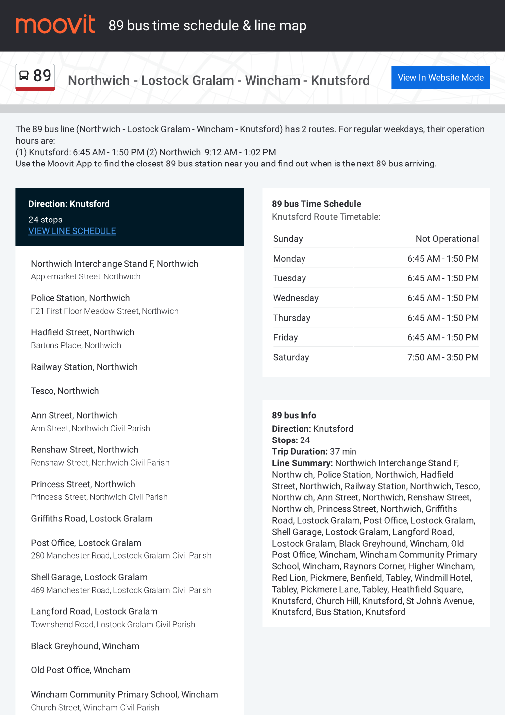 89 Bus Time Schedule & Line Route