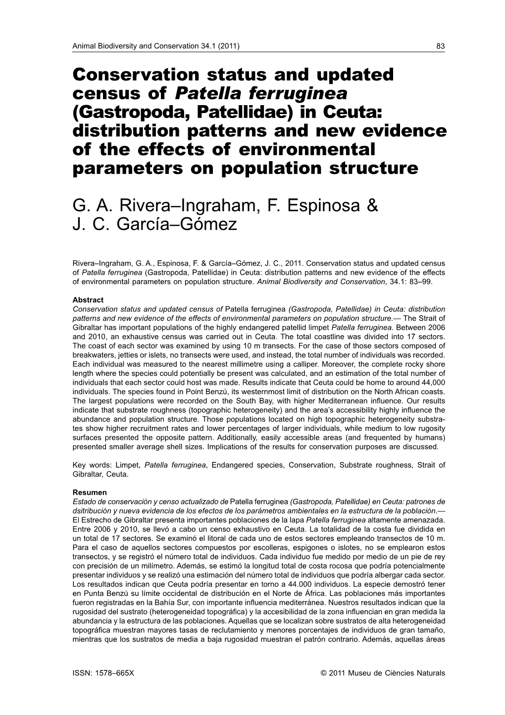 Conservation Status and Updated Census of Patella Ferruginea (Gastropoda, Patellidae) in Ceuta: Distribution Patterns and New E