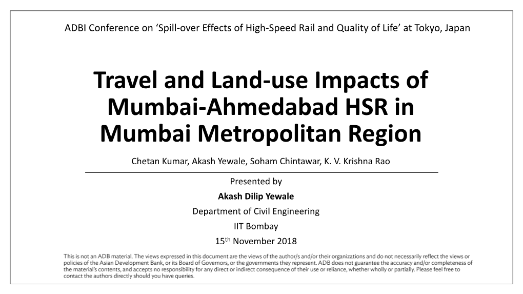 Travel and Land-Use Impacts of Mumbai–Ahmedabad HSR in Mumbai Metropolitan Region