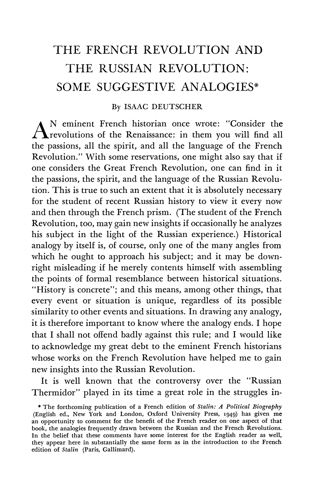 The French Revolution and the Russian Revolution: Some Suggestive Analogies*