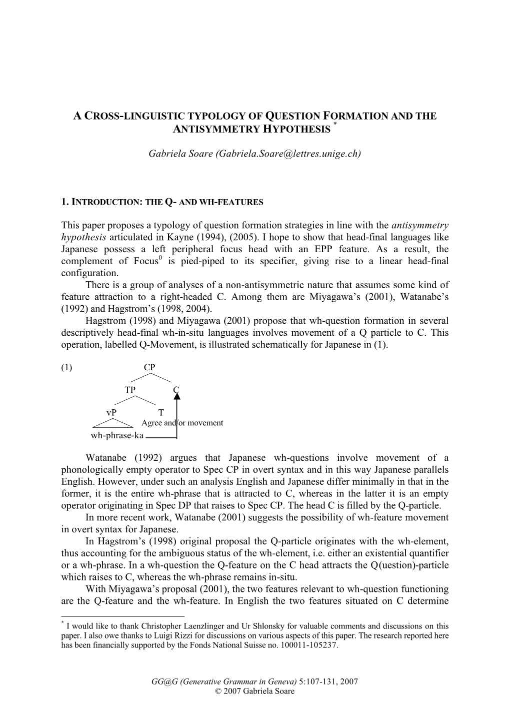 A Cross-Linguistic Typology of Question Formation and the Antisymmetry Hypothesis *