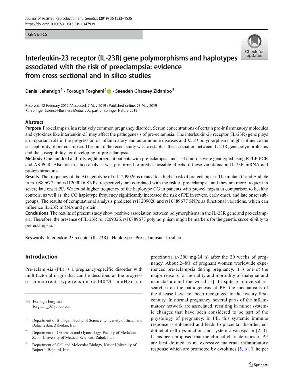 Interleukin-23 Receptor (IL-23R) Gene Polymorphisms and Haplotypes Associated with the Risk of Preeclampsia: Evidence from Cross-Sectional and in Silico Studies