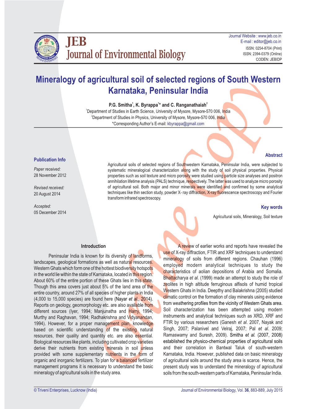 Paper Received: Systematic Mineralogical Characterization Along with the Study of Soil Physical Properties