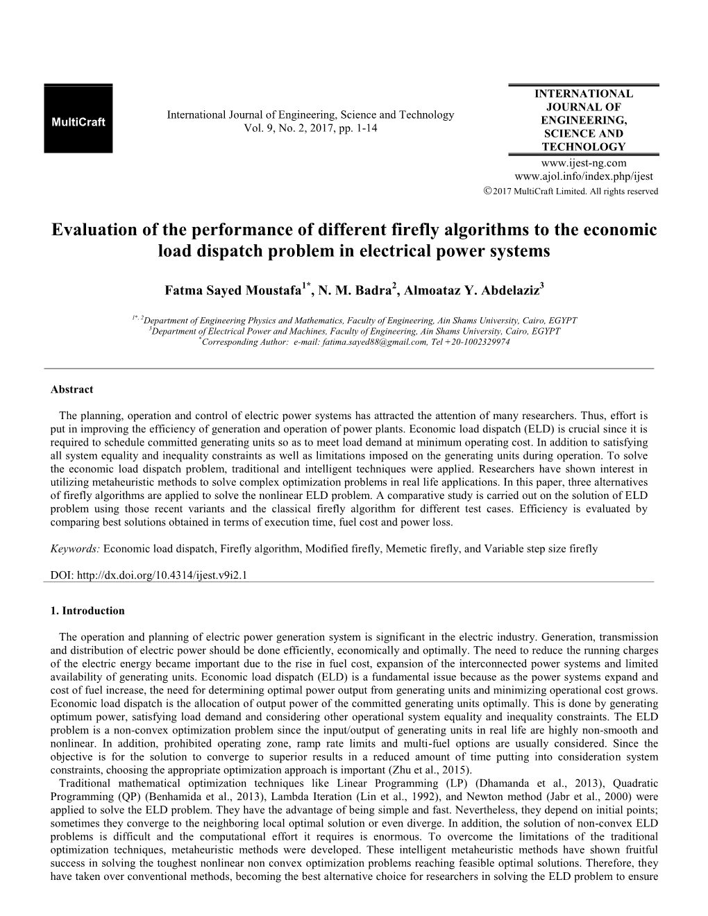 Evaluation of the Performance of Different Firefly Algorithms to the Economic Load Dispatch Problem in Electrical Power Systems