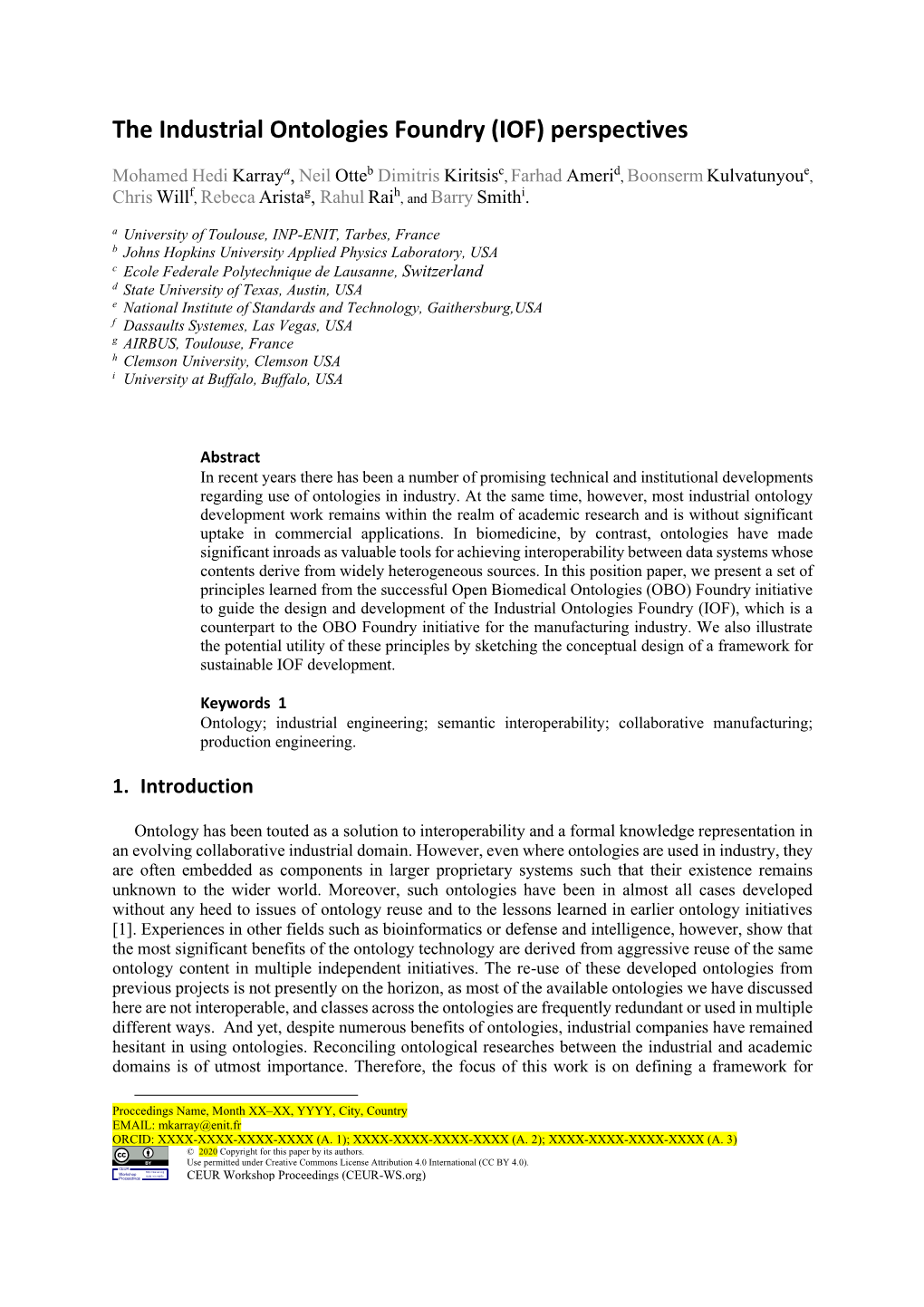 The Industrial Ontologies Foundry (IOF) Perspectives