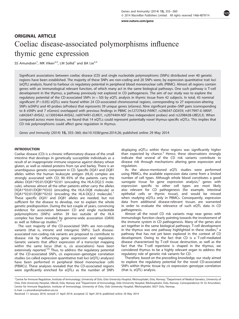 Coeliac Disease-Associated Polymorphisms Influence Thymic