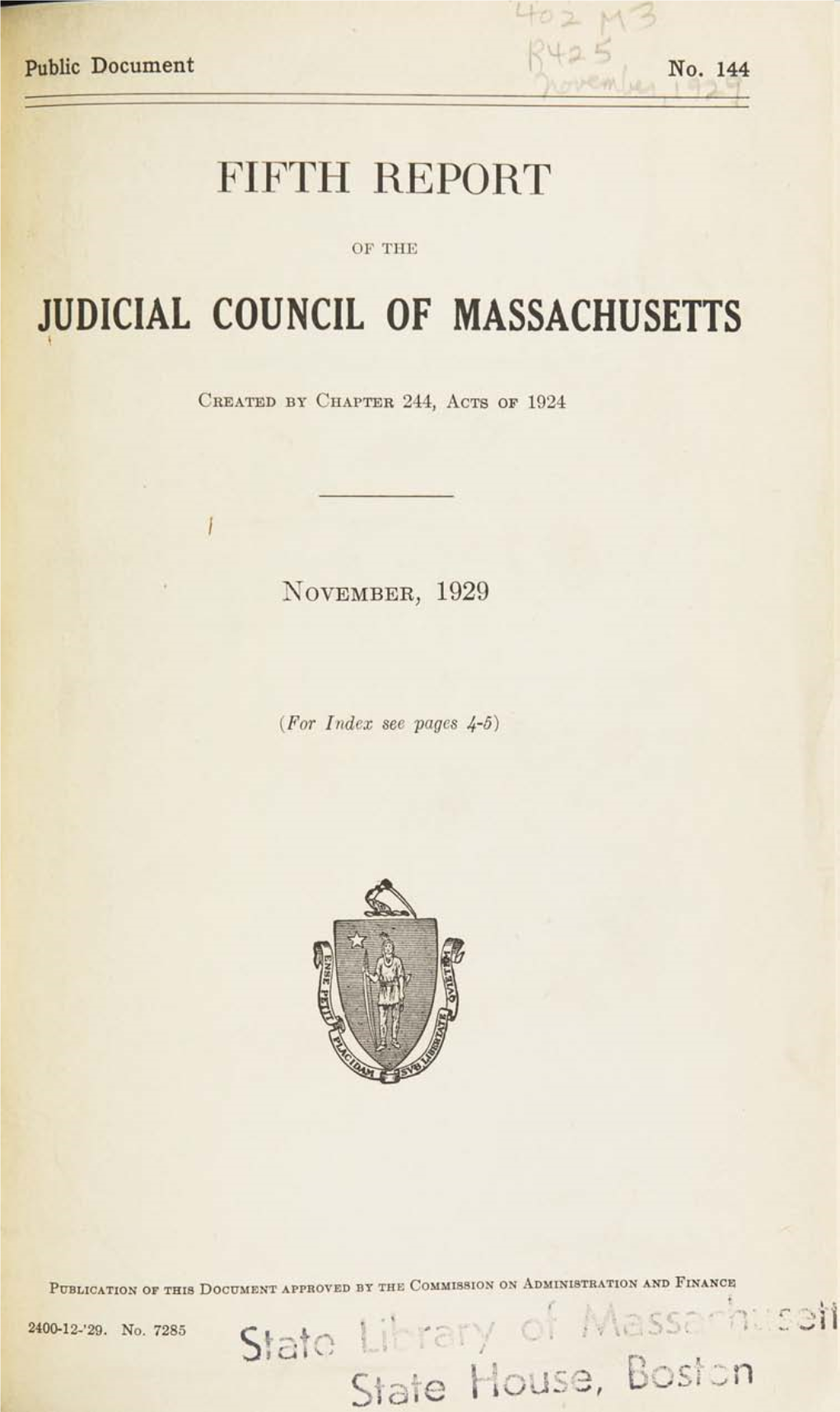 FIFTH REPORT JUDICIAL COUNCIL of MASSACHUSETTS Siater%