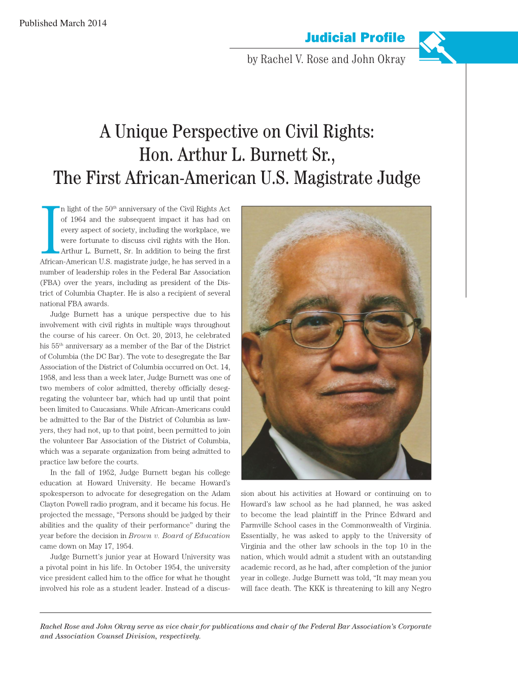 A Unique Perspective on Civil Rights: Hon. Arthur L. Burnett Sr., the First African-American U.S. Magistrate Judge