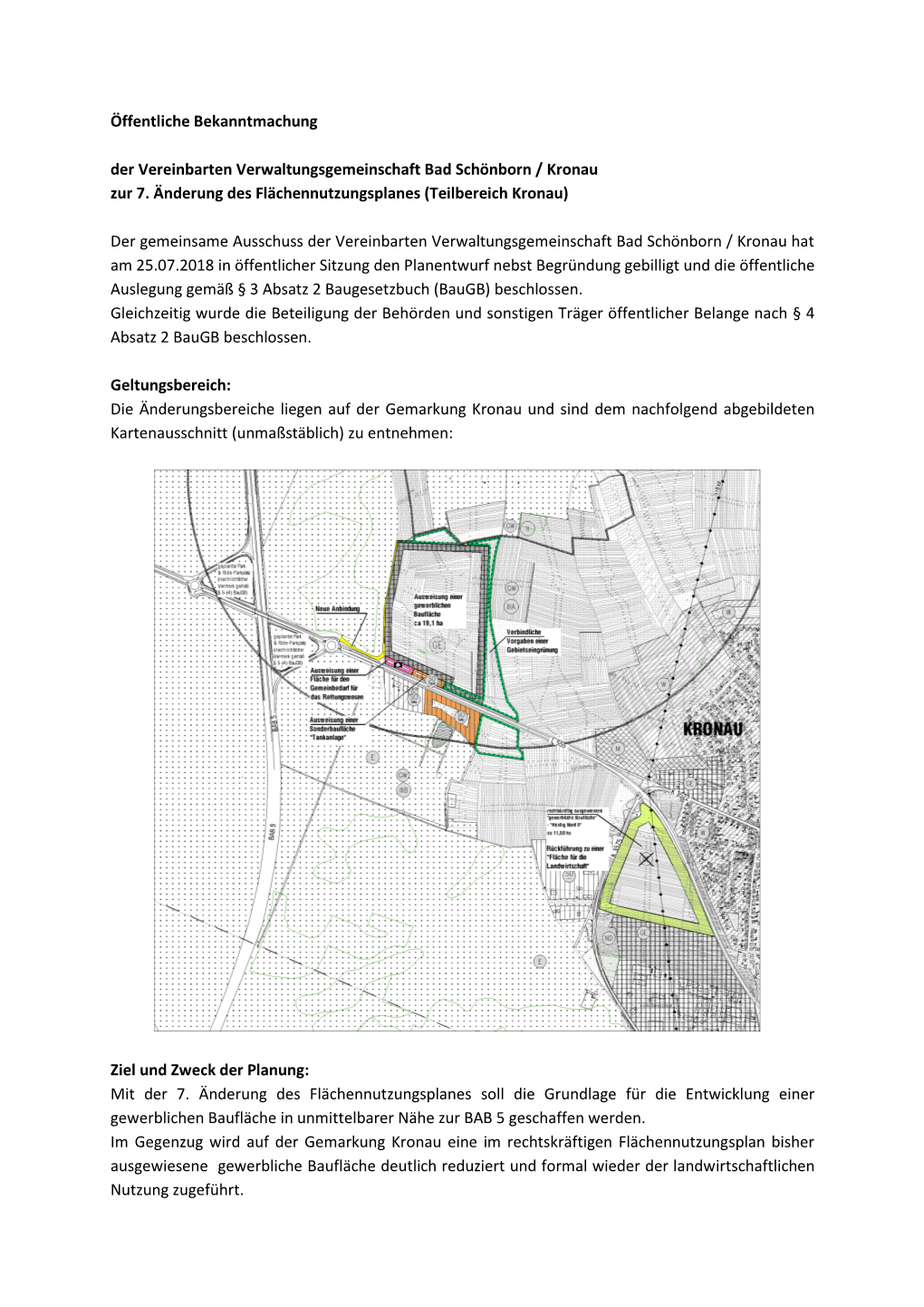 Öffentliche Bekanntmachung Der Vereinbarten Verwaltungsgemeinschaft Bad Schönborn / Kronau Zur 7