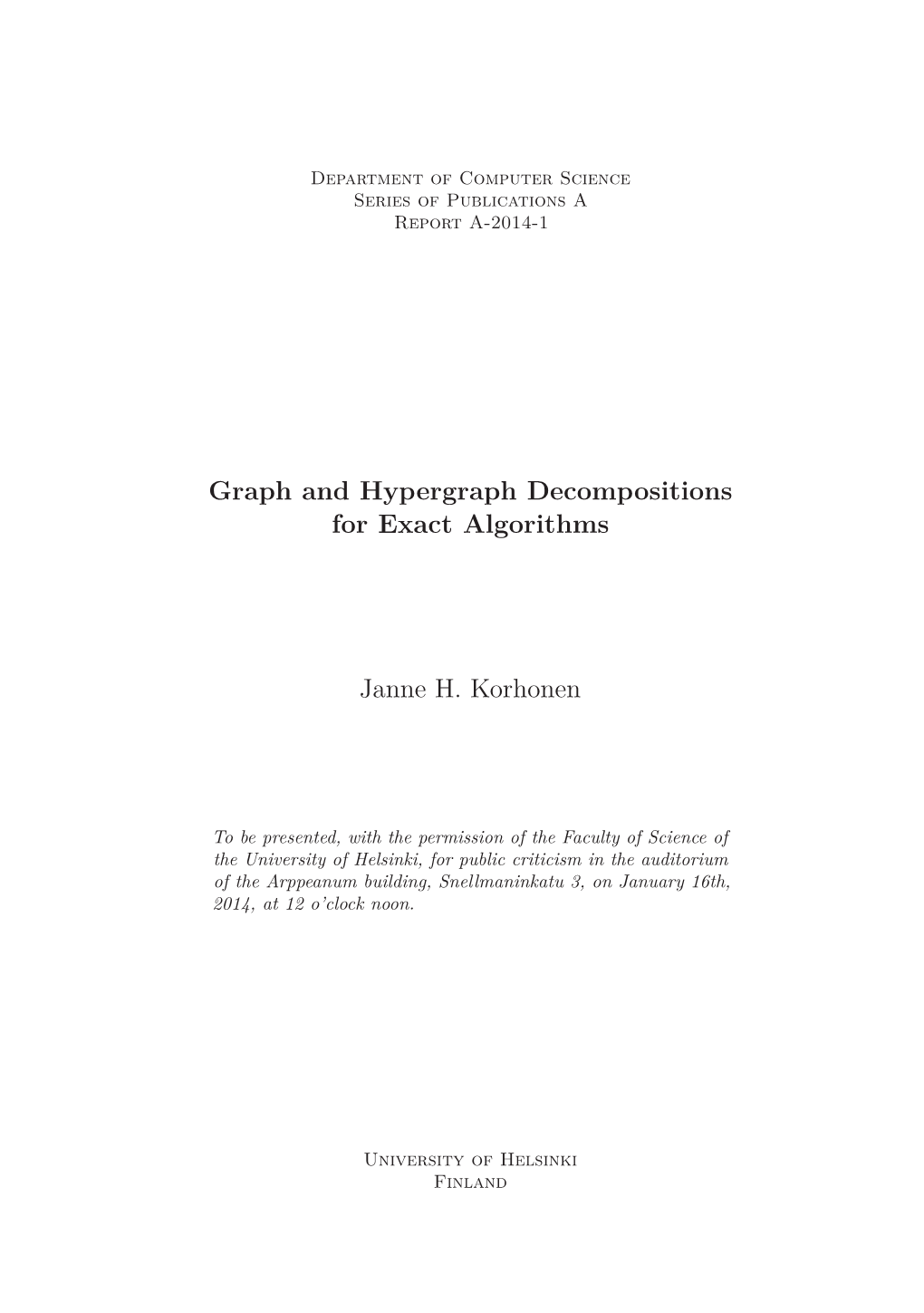 Graph and Hypergraph Decompositions for Exact Algorithms