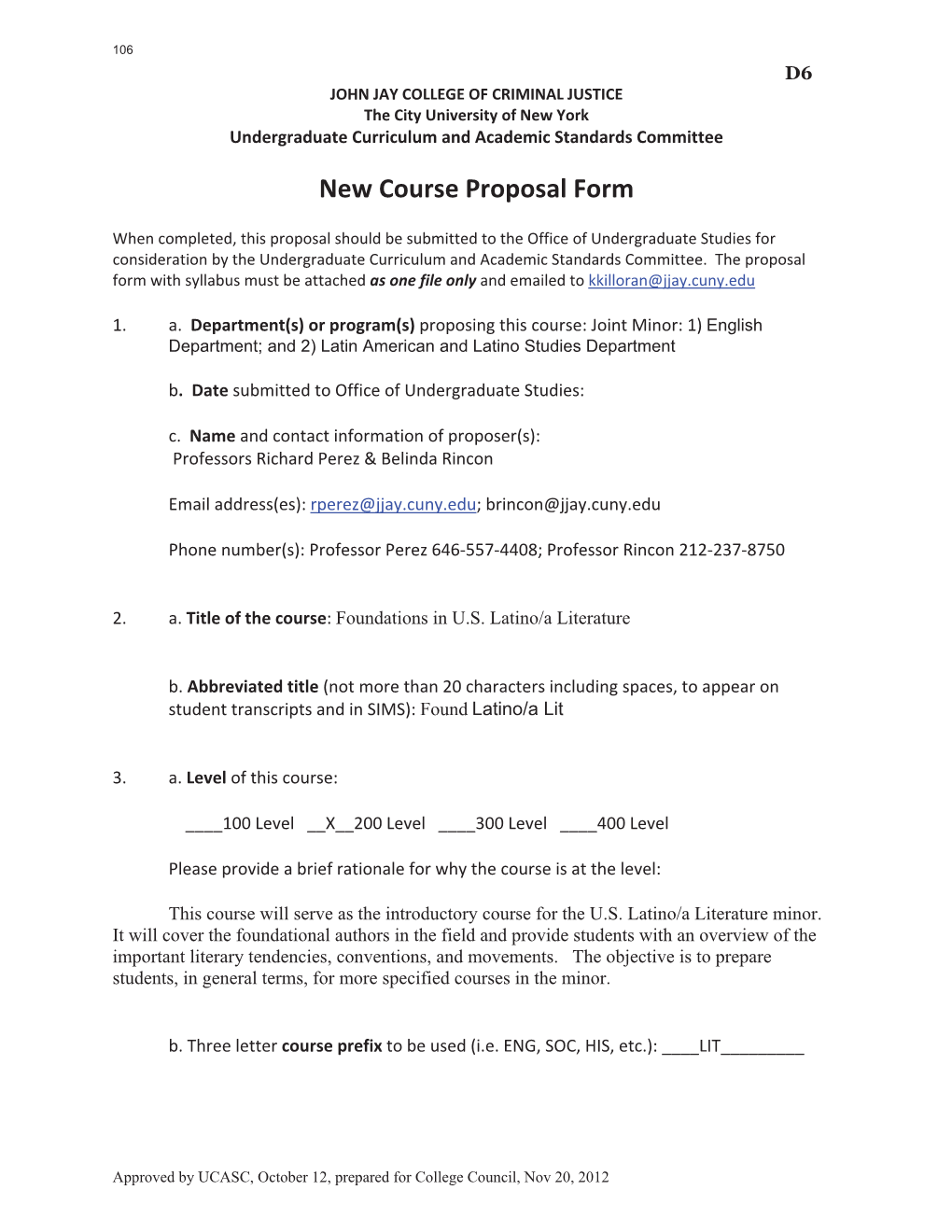 New Course Proposal Form