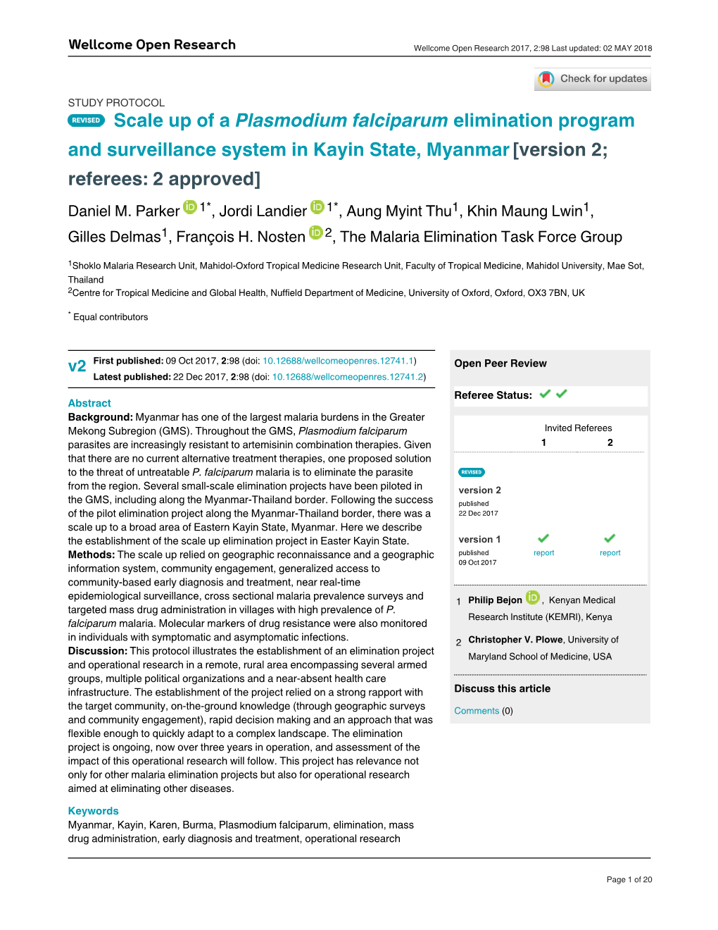 Scale up of a Elimination Program Plasmodium Falciparum And