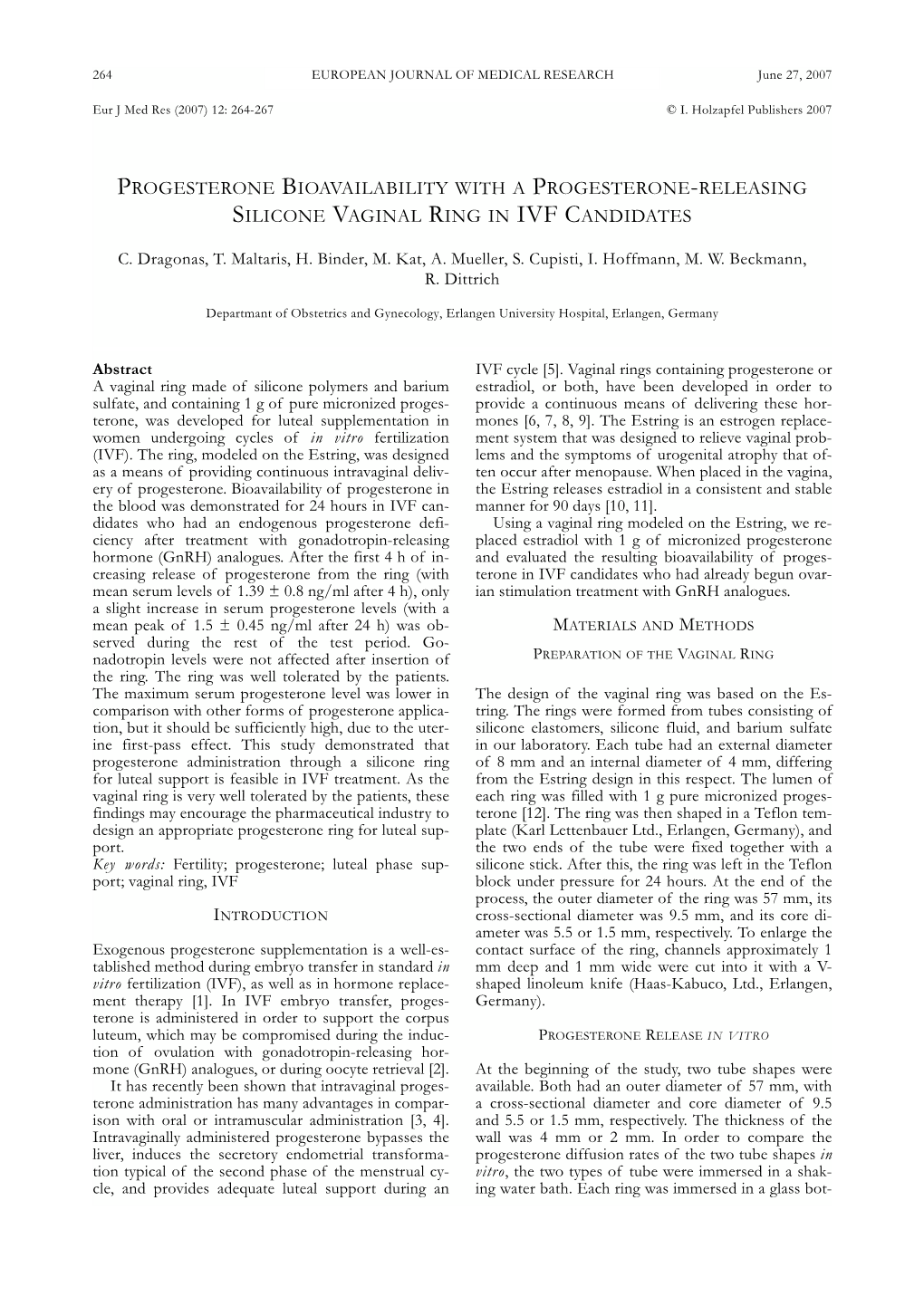 Progesterone Bioavailability with a Progesterone-Releasing Silicone Vaginal Ring in Ivf Candidates