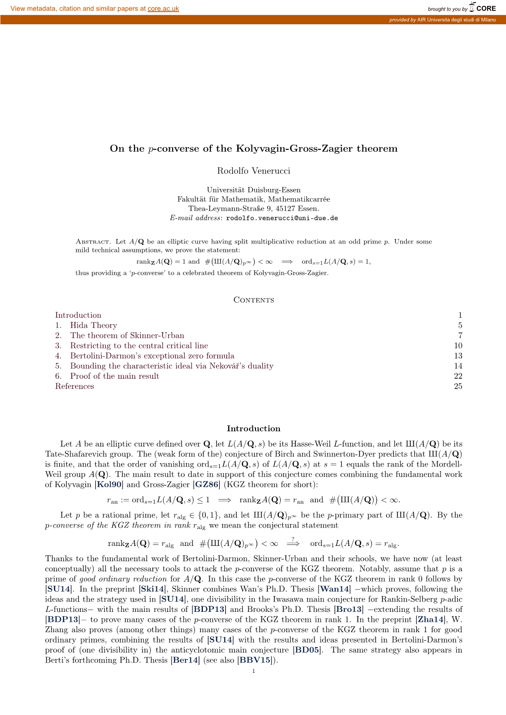 On the P-Converse of the Kolyvagin-Gross-Zagier Theorem