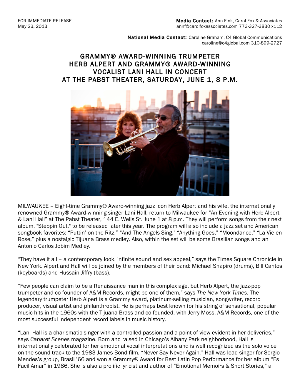 Grammy® Award–Winning Trumpeter Herb Alpert And