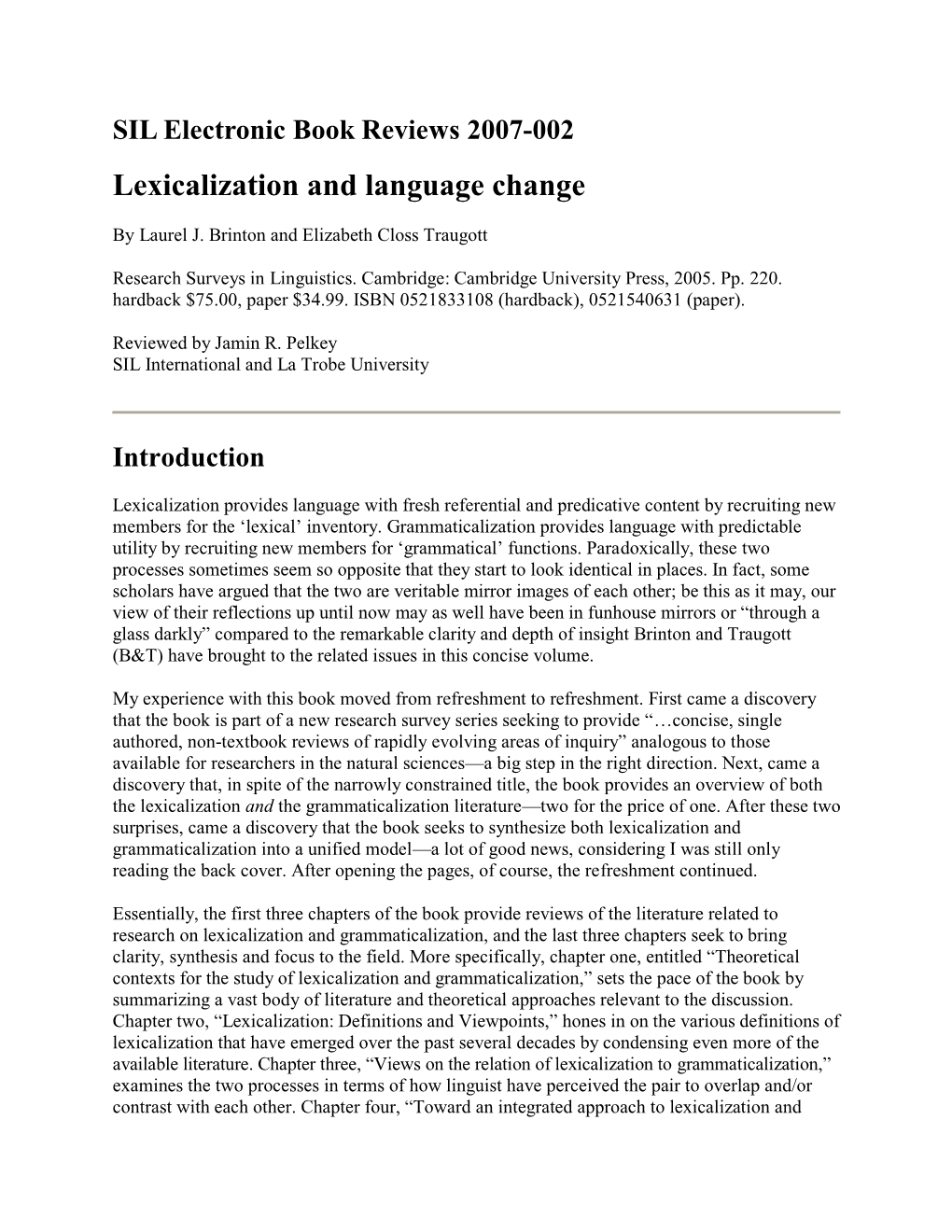 Lexicalization and Language Change