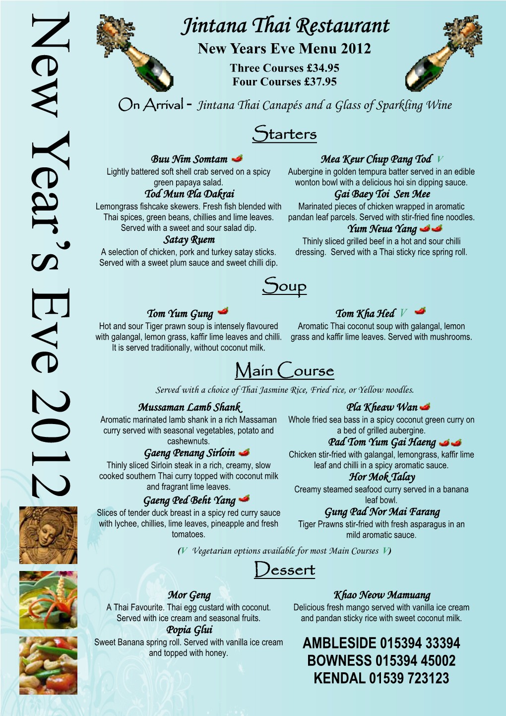 Jintana Thai Restaurant New Years Eve Menu 2012