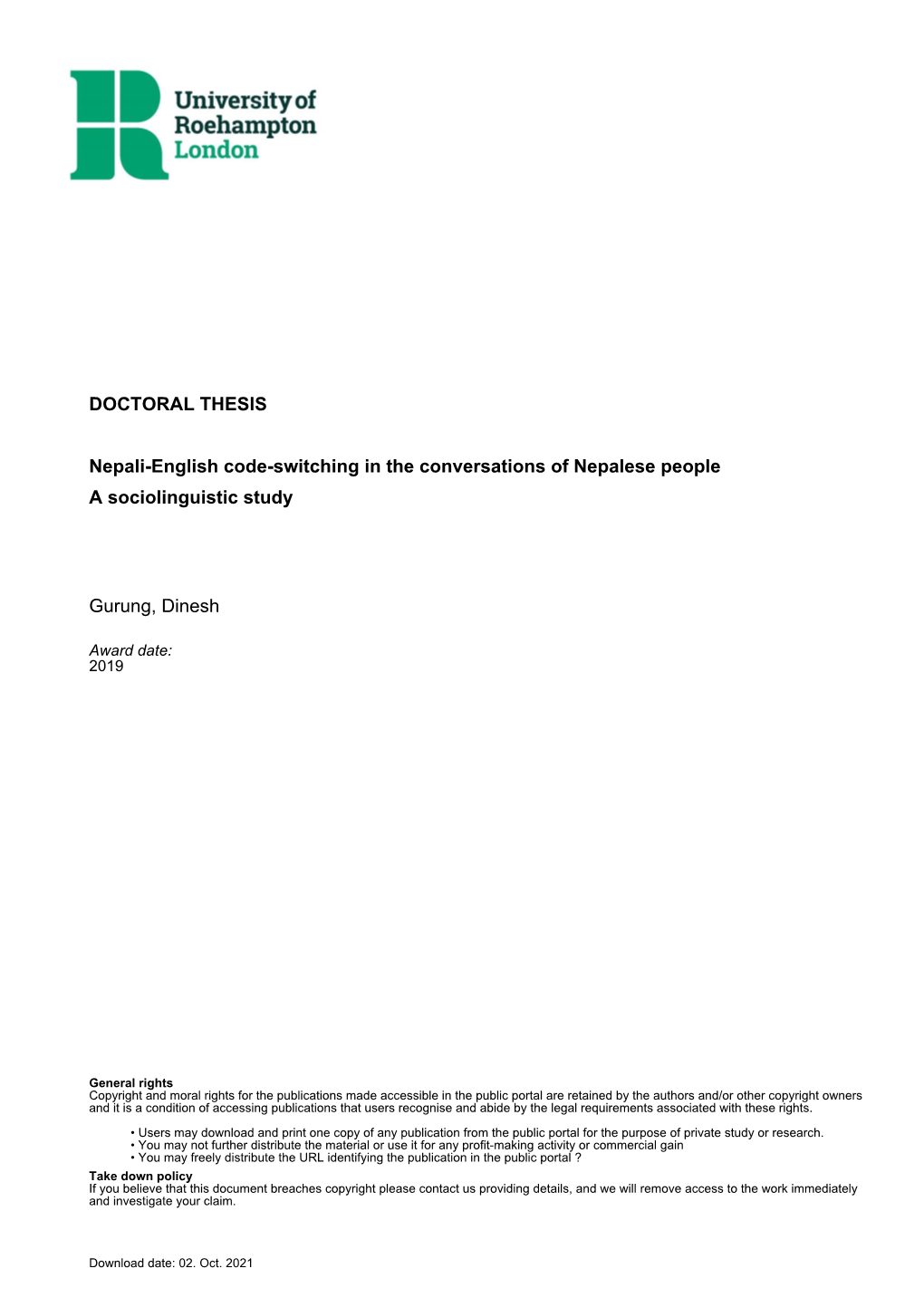 Nepali-English Code-Switching in the Conversations of Nepalese People a Sociolinguistic Study