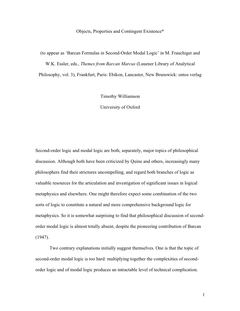 Barcan Formulas in Second-Order Modal Logic’ in M