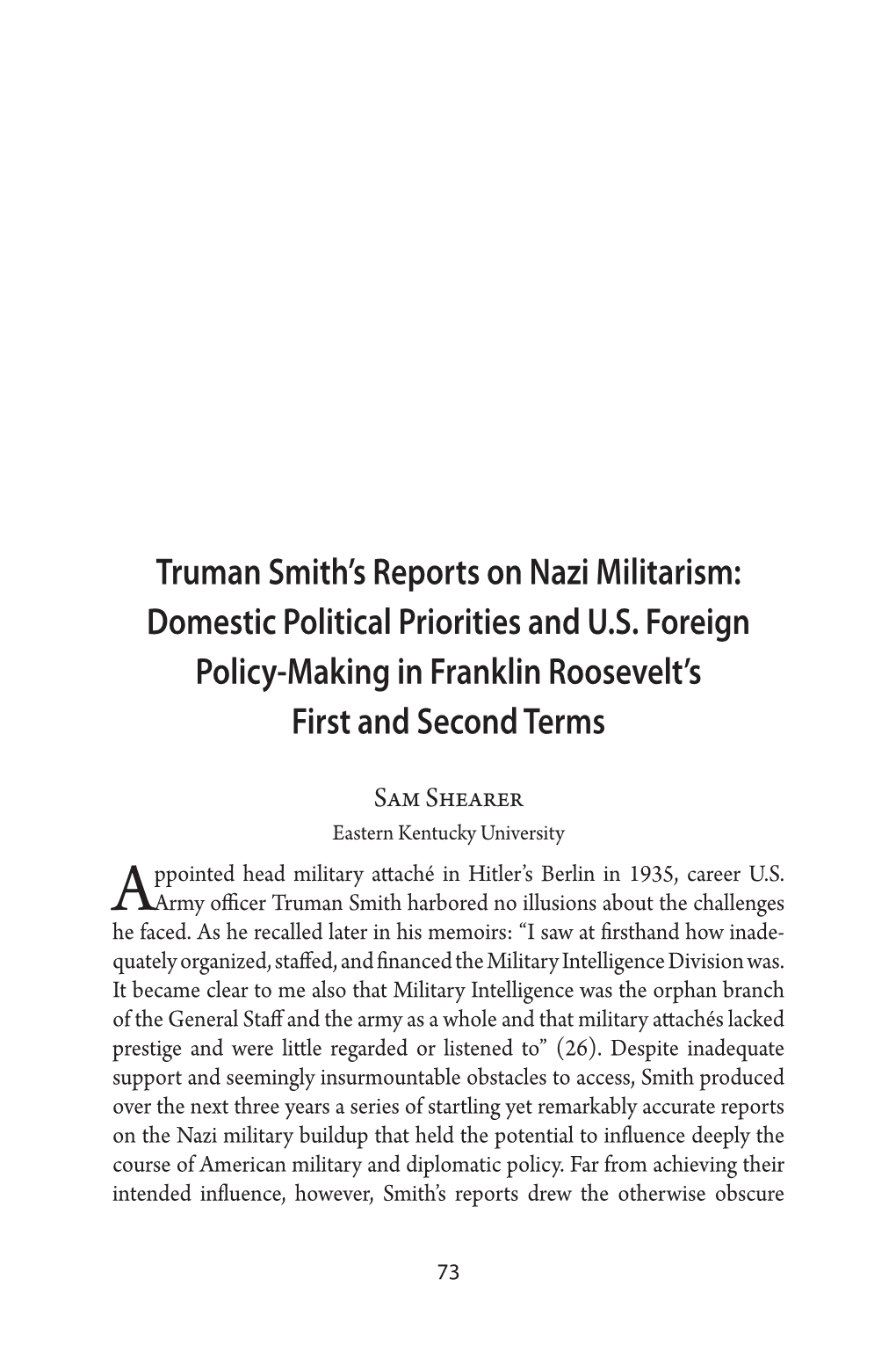 Truman Smith's Reports on Nazi Militarism