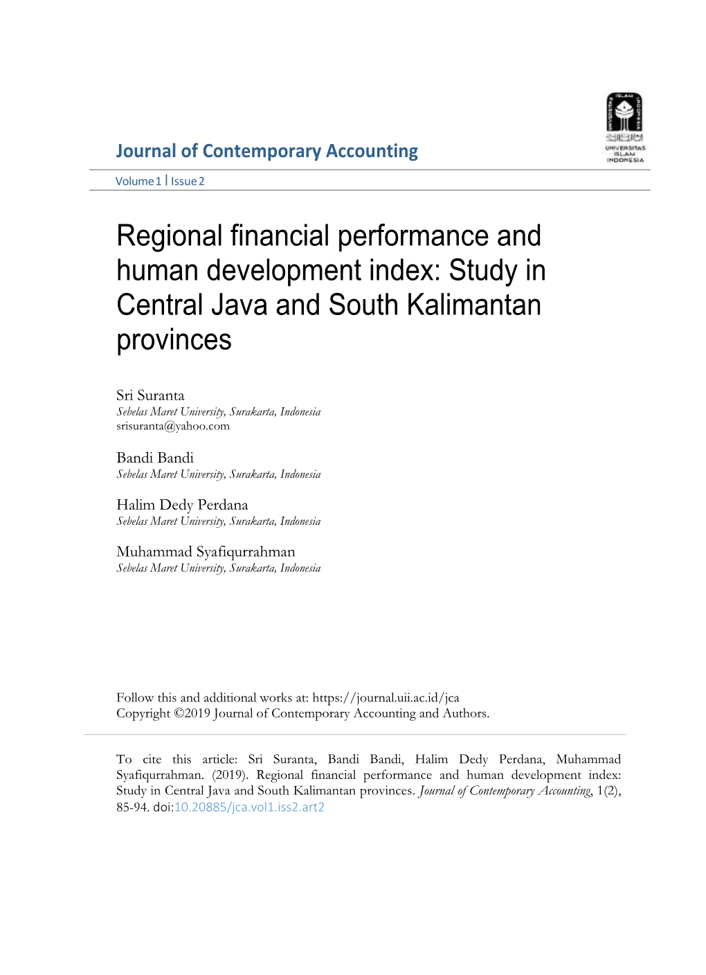 Regional Financial Performance and Human Development Index: Study in Central Java and South Kalimantan Provinces