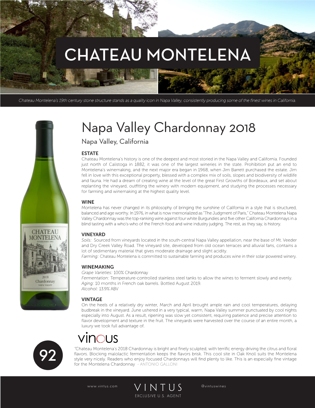 Chateau Montelena Chardonnay 2018 Tech Sheet