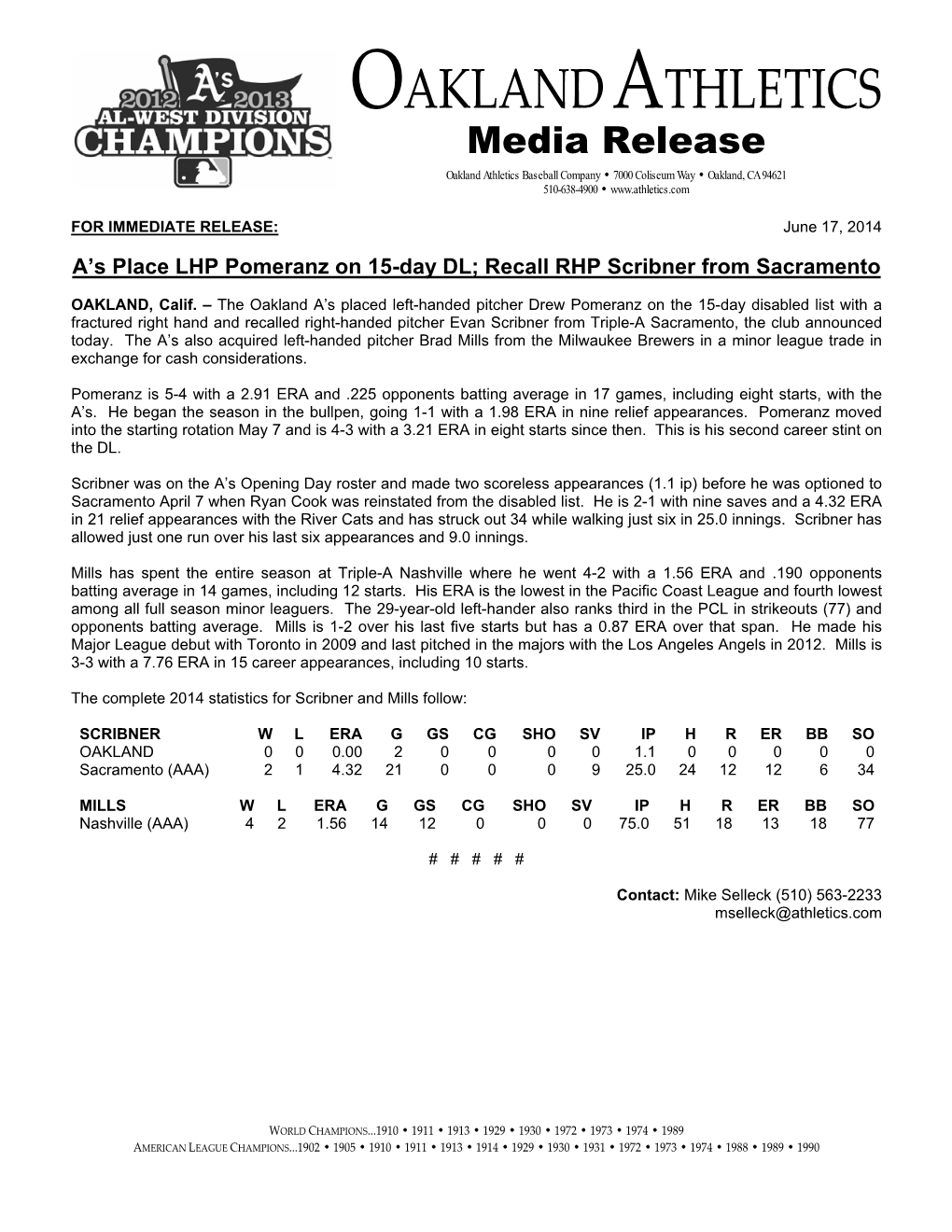 Oakland Athletics Virtual Press