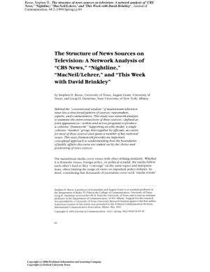 Reese, Stephen D., the Structure of News Sources on Television: A