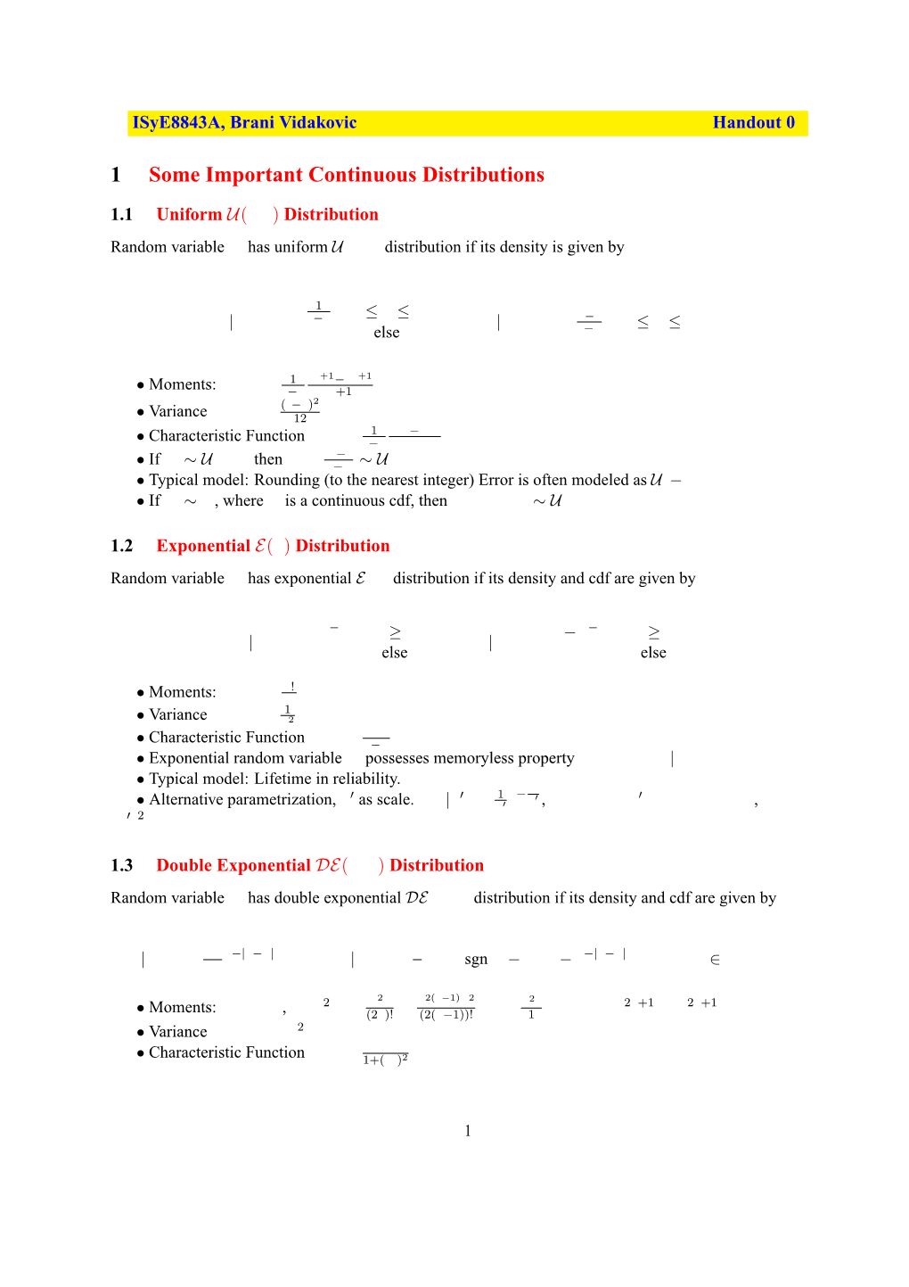 1 Some Important Continuous Distributions