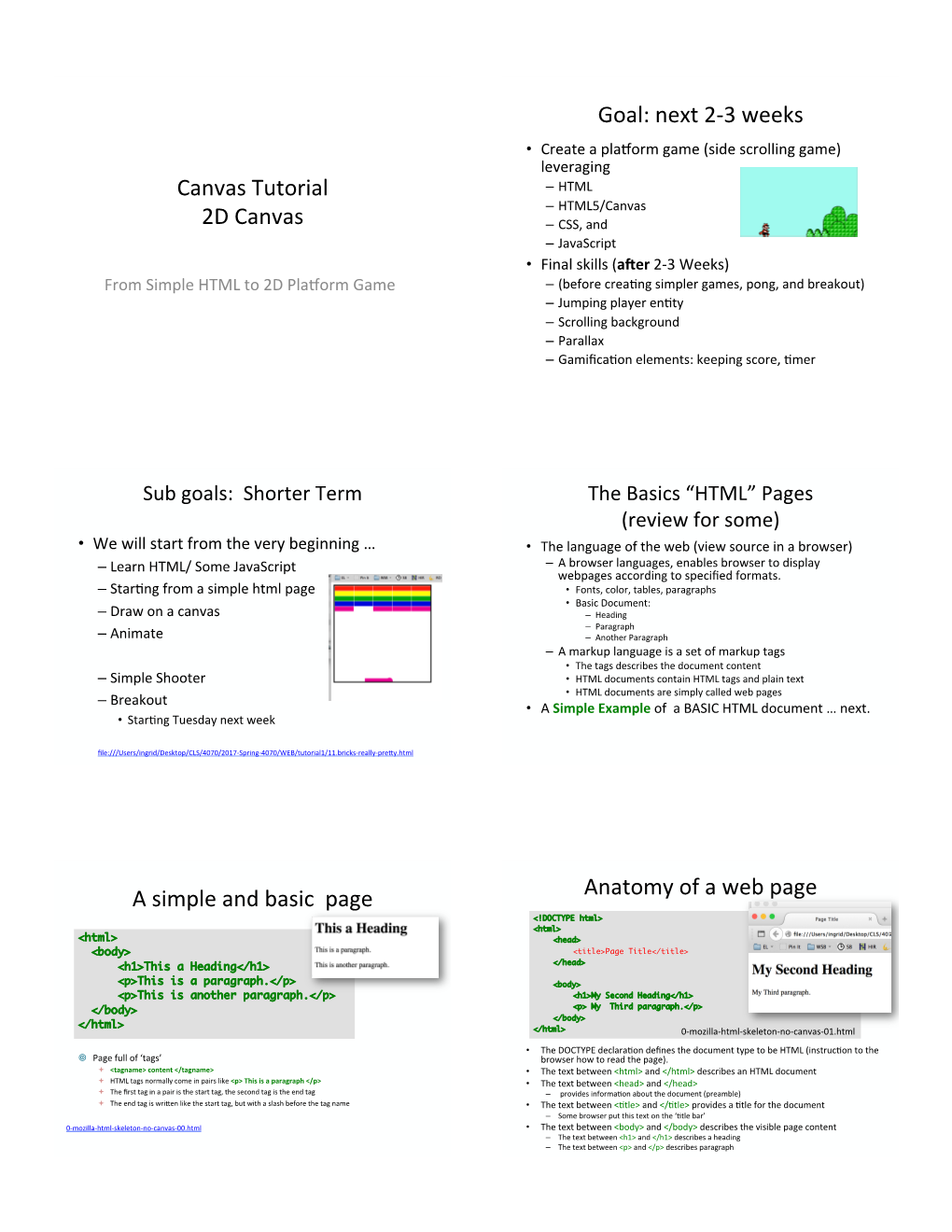 Canvas Tutorial 2D Canvas Goal: Next 2-3 Weeks a Simple and Basic