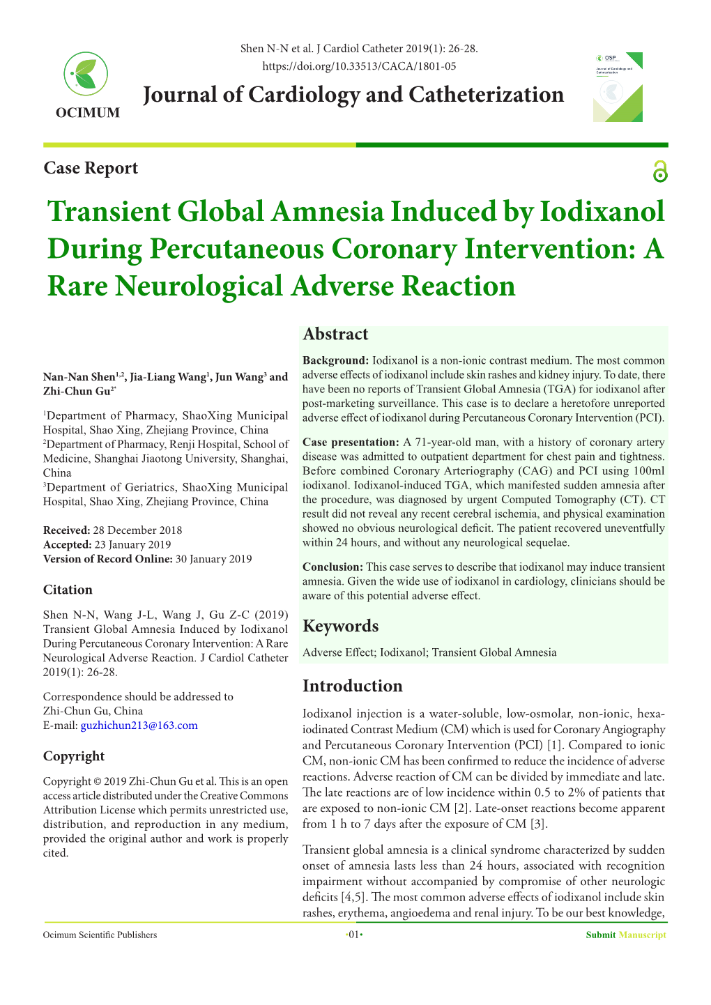 Transient Global Amnesia Induced by Iodixanol During Percutaneous Coronary Intervention: a Rare Neurological Adverse Reaction