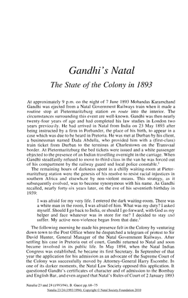 Gandhi's Natal: the State of the Colony in 1893