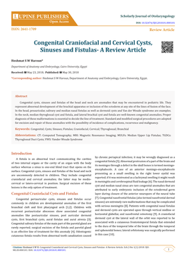 Congenital Craniofacial and Cervical Cysts, Sinuses and Fistulas- a Review Article